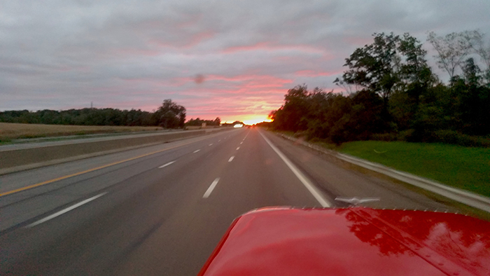 Truck heading into the sunset