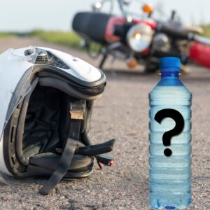 Motorcycle crash with water bottle.